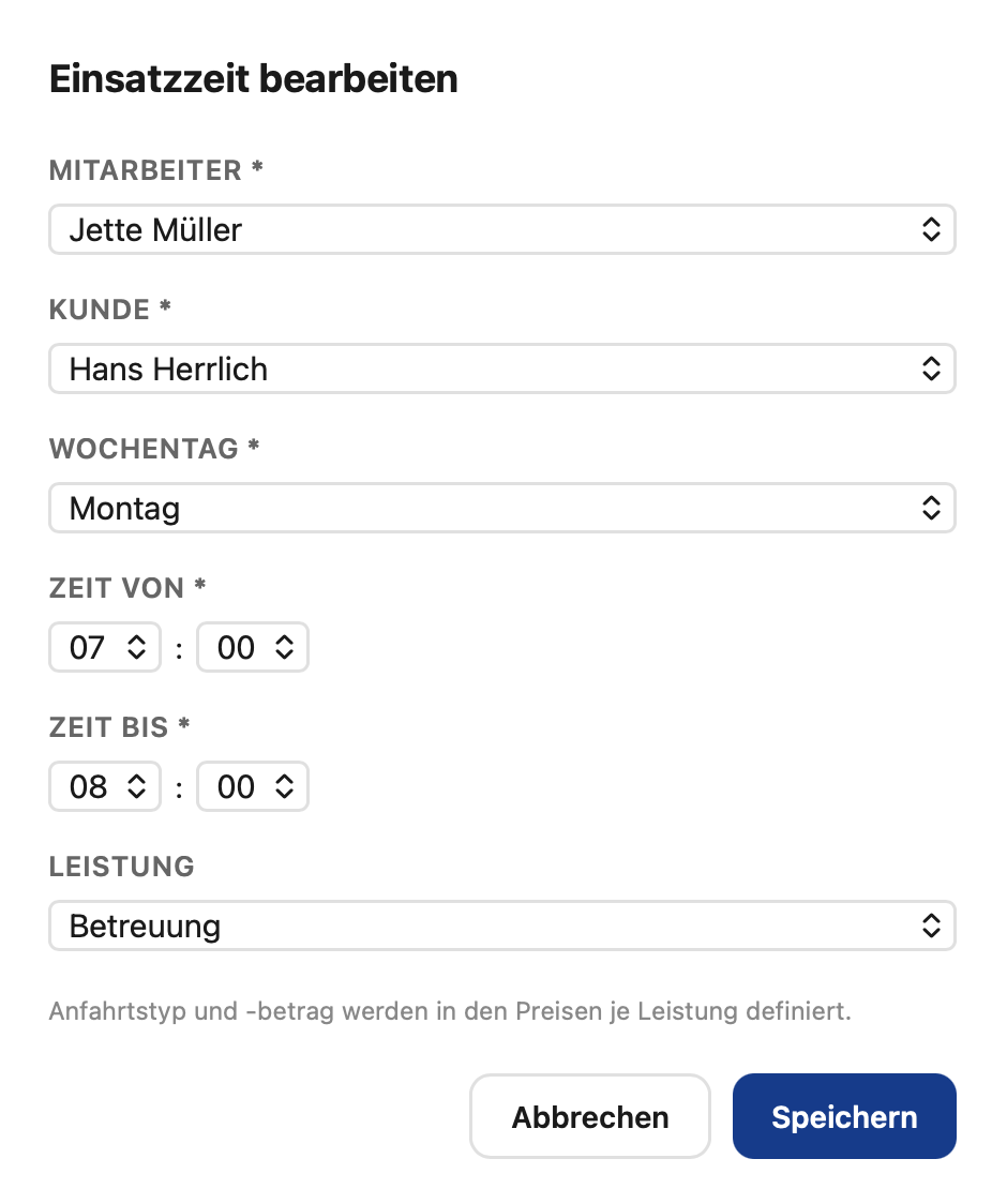 Einsatzzeiten im Web-Tool