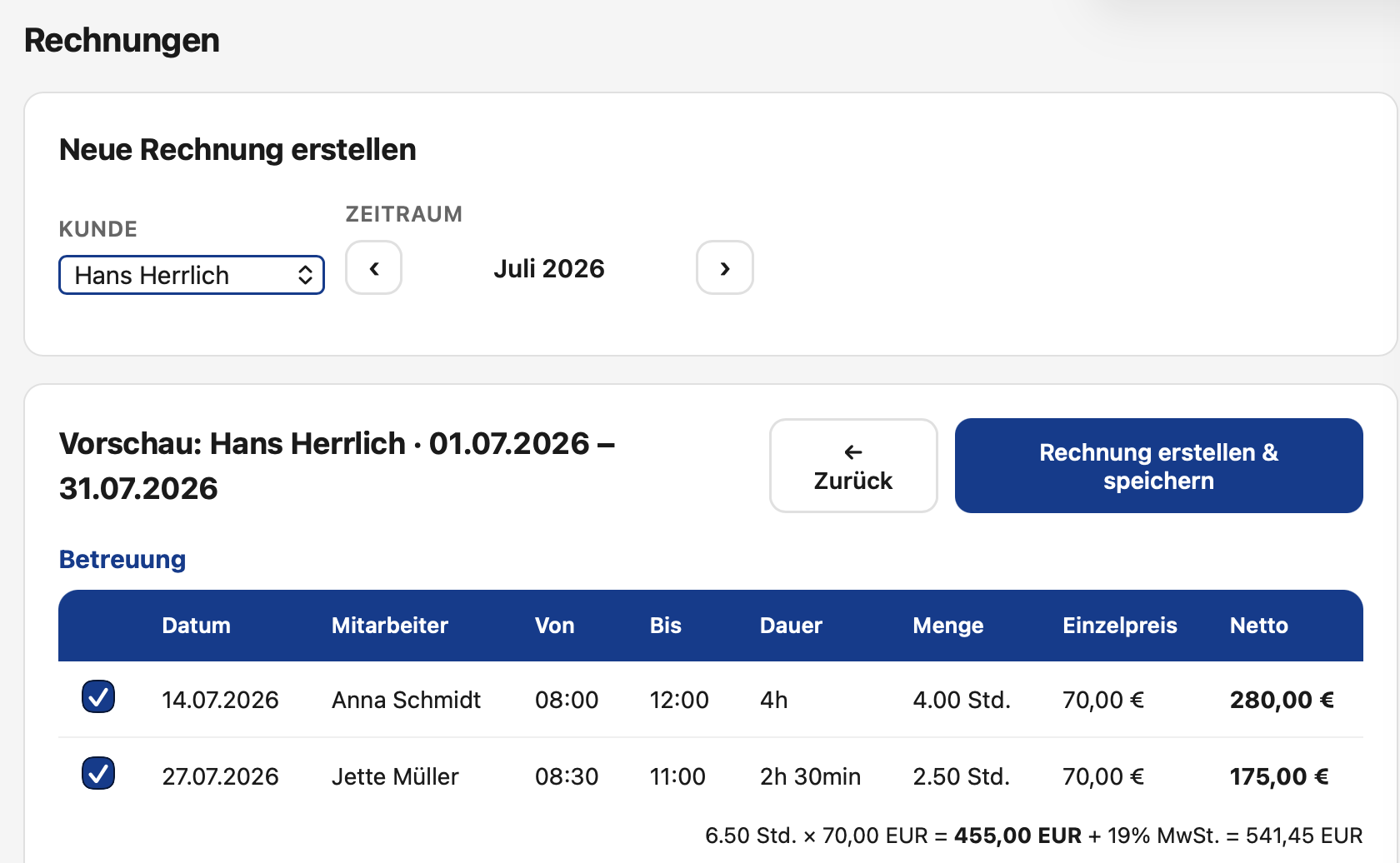 Rechnung erstellen