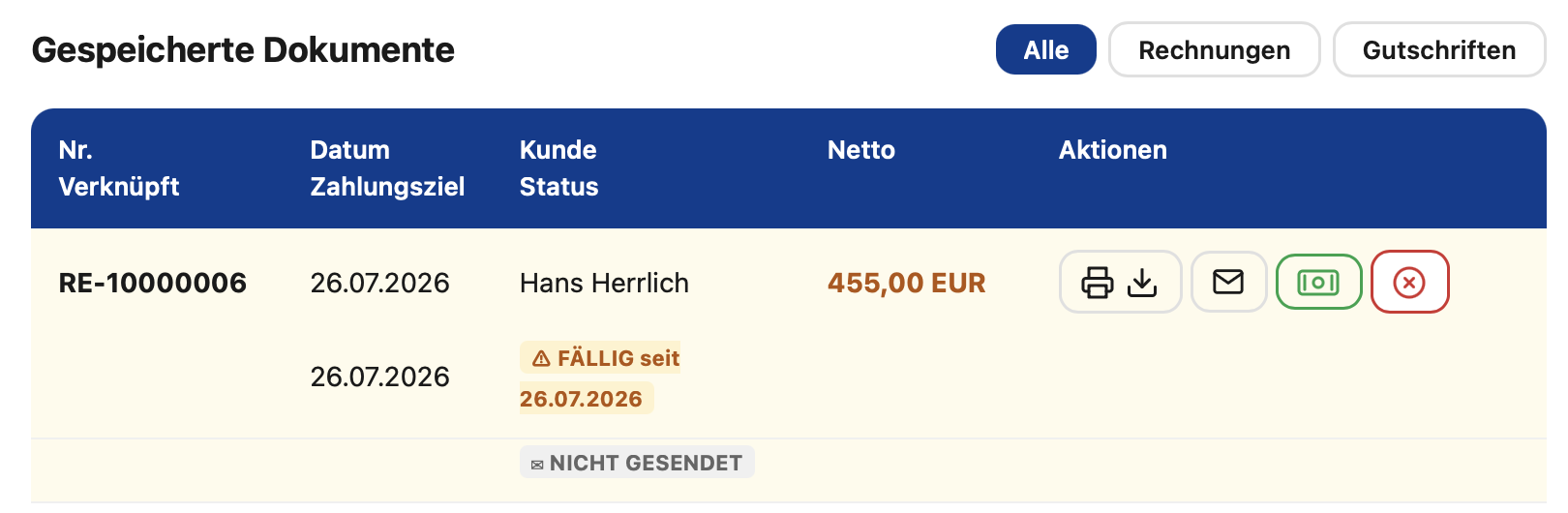 Rechnung in der Übersicht